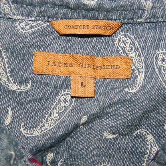 JACHS GIRLFRIEND Red Plaid Snap Western Flannel Paisley Shirt Size L  (DD-25) - Picture 2 of 4